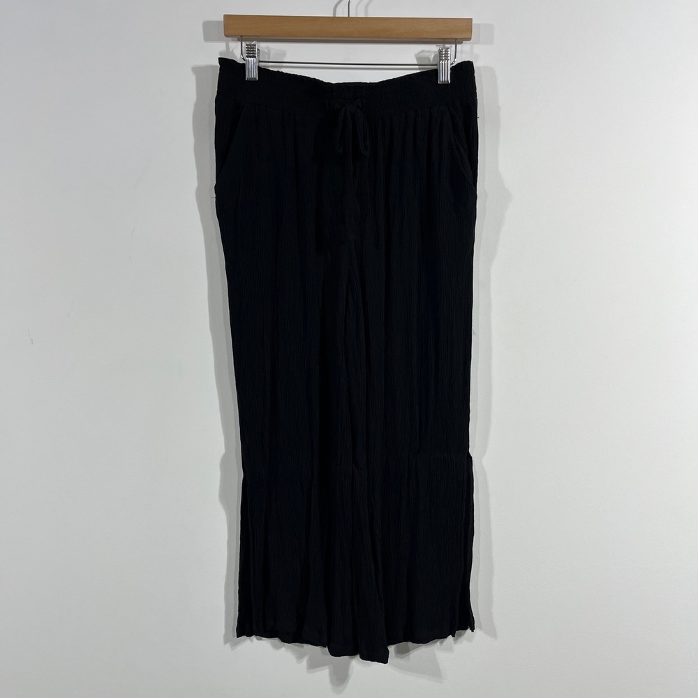 Joe B Resort Black Wide Leg Crinkle Pants Womens Large Euro Summer Preppy Boho